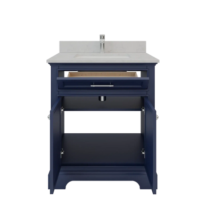 Bienal Talia 30" Navy Blue 1-Drawer 2-Door Vanity With Sivec Marble Countertop and Single Porcelain Sink