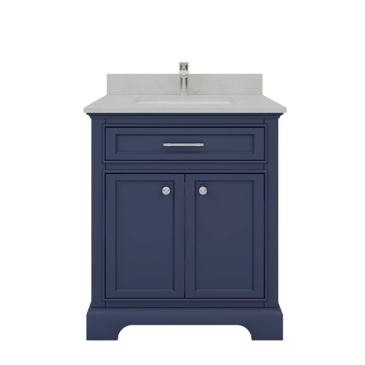 Bienal Talia 30" Navy Blue 1-Drawer 2-Door Vanity With Sivec Marble Countertop and Single Porcelain Sink