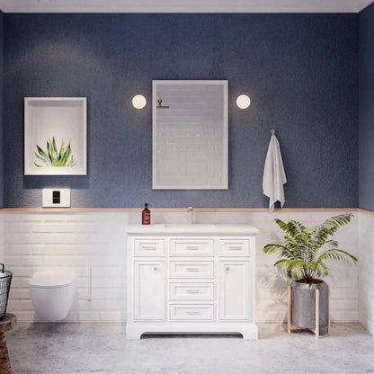 Bienal Talia 42" White 6-Drawer 2-Door Vanity With Sivec Marble Countertop and Single Porcelain Sink