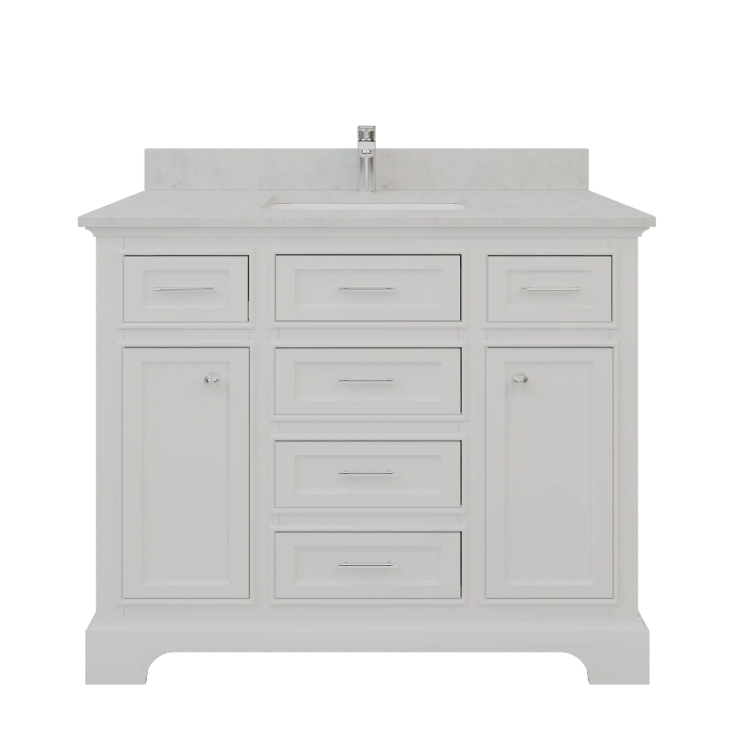 Bienal Talia 42" White 6-Drawer 2-Door Vanity With Sivec Marble Countertop and Single Porcelain Sink
