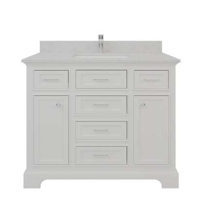 Bienal Talia 42" White 6-Drawer 2-Door Vanity With Sivec Marble Countertop and Single Porcelain Sink