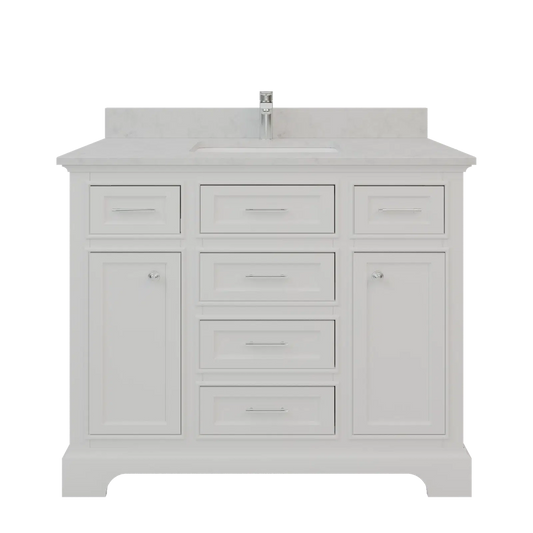 Bienal Talia 42" White 6-Drawer 2-Door Vanity With Sivec Marble Countertop and Single Porcelain Sink