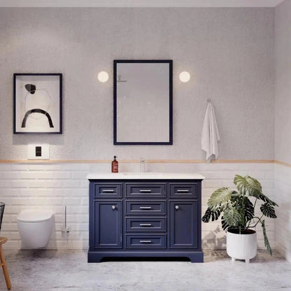 Bienal Talia 48" Navy Blue 6-Drawer 2-Door Vanity With Sivec Marble Countertop and Single Porcelain Sink