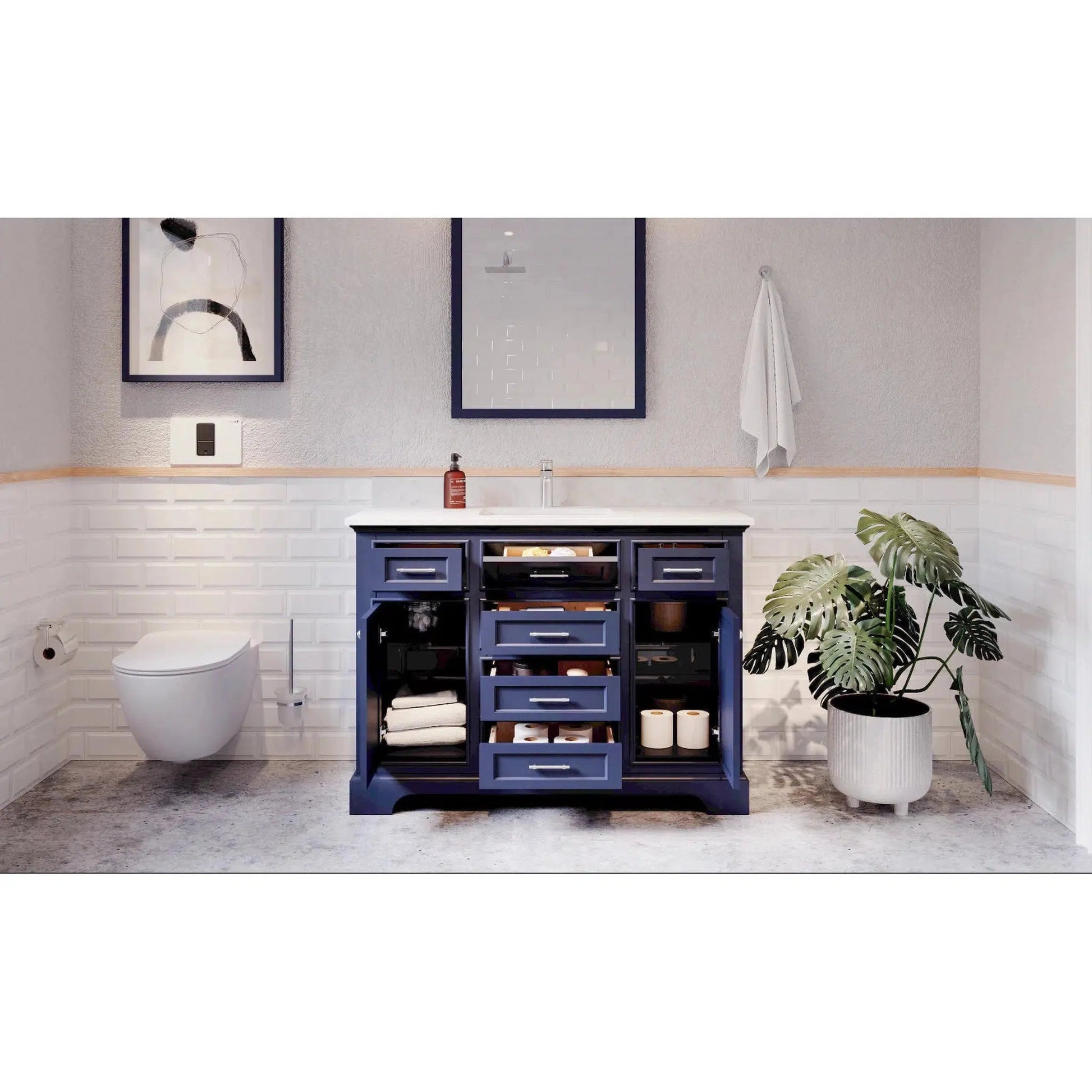 Bienal Talia 48" Navy Blue 6-Drawer 2-Door Vanity With Sivec Marble Countertop and Single Porcelain Sink