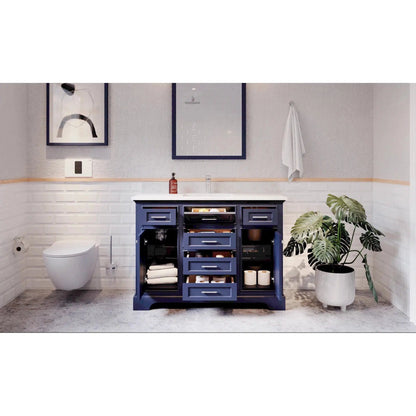 Bienal Talia 48" Navy Blue 6-Drawer 2-Door Vanity With Sivec Marble Countertop and Single Porcelain Sink