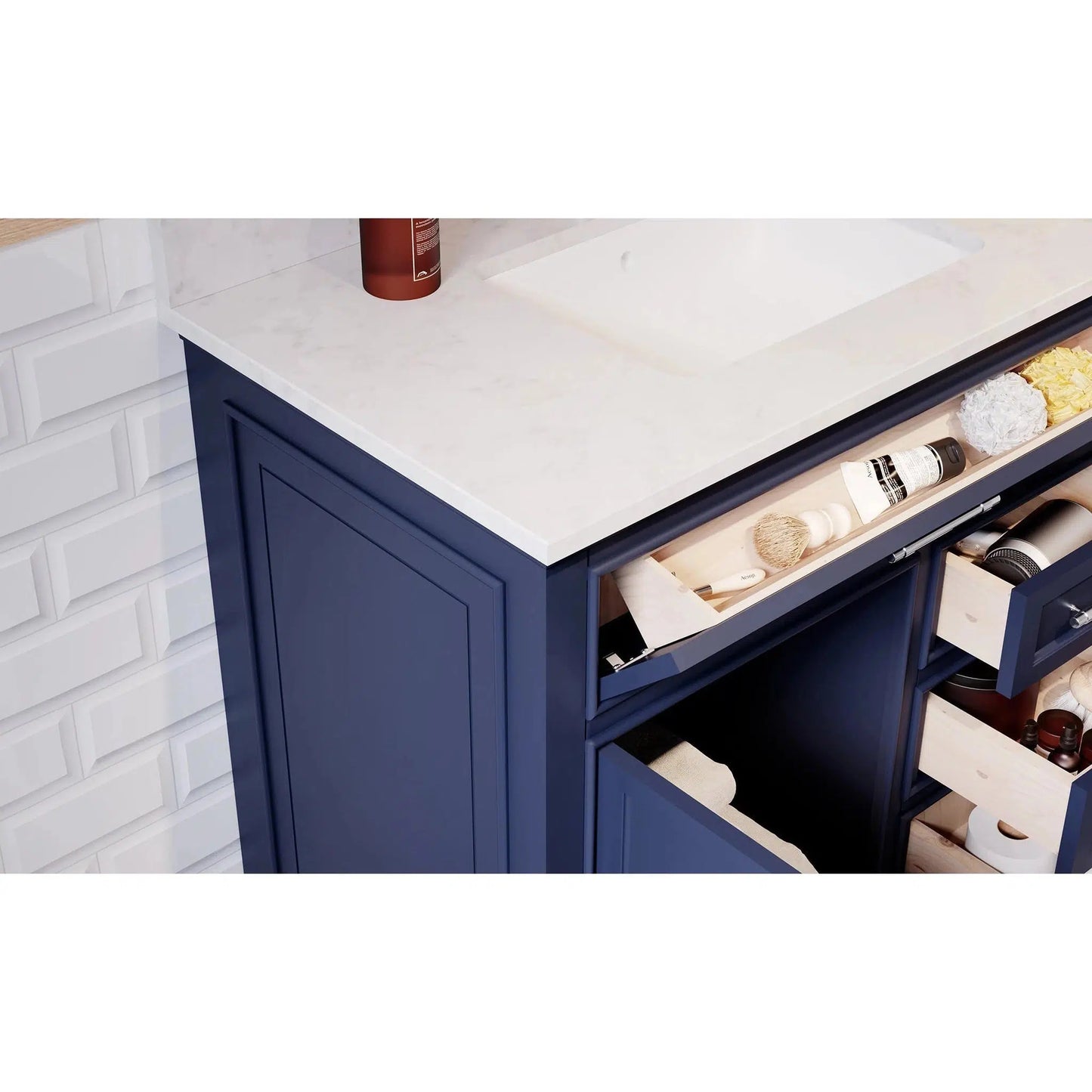 Bienal Talia 48" Navy Blue 6-Drawer 2-Door Vanity With Sivec Marble Countertop and Single Porcelain Sink