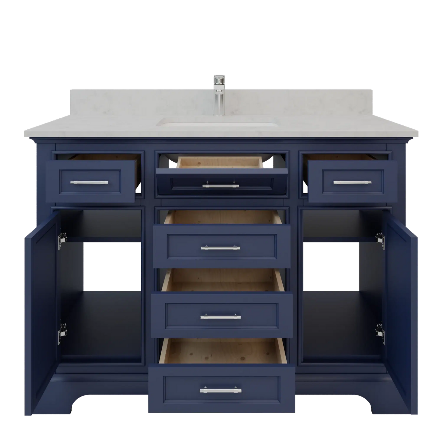 Bienal Talia 48" Navy Blue 6-Drawer 2-Door Vanity With Sivec Marble Countertop and Single Porcelain Sink