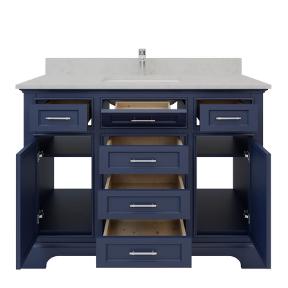 Bienal Talia 48" Navy Blue 6-Drawer 2-Door Vanity With Sivec Marble Countertop and Single Porcelain Sink