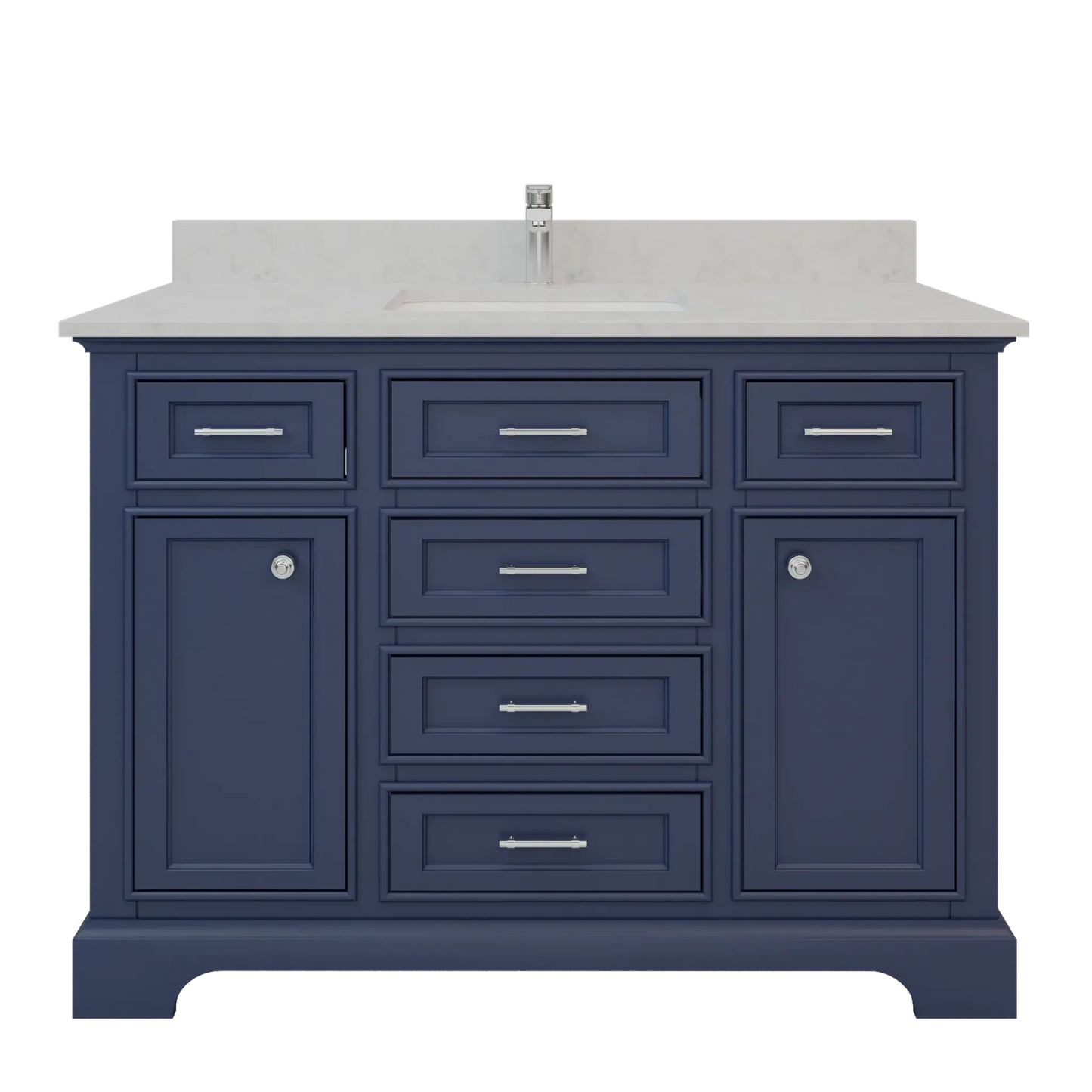 Bienal Talia 48" Navy Blue 6-Drawer 2-Door Vanity With Sivec Marble Countertop and Single Porcelain Sink