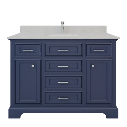 Bienal Talia 48" Navy Blue 6-Drawer 2-Door Vanity With Sivec Marble Countertop and Single Porcelain Sink