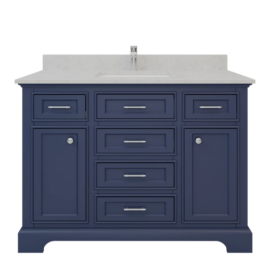 Bienal Talia 48" Navy Blue 6-Drawer 2-Door Vanity With Sivec Marble Countertop and Single Porcelain Sink
