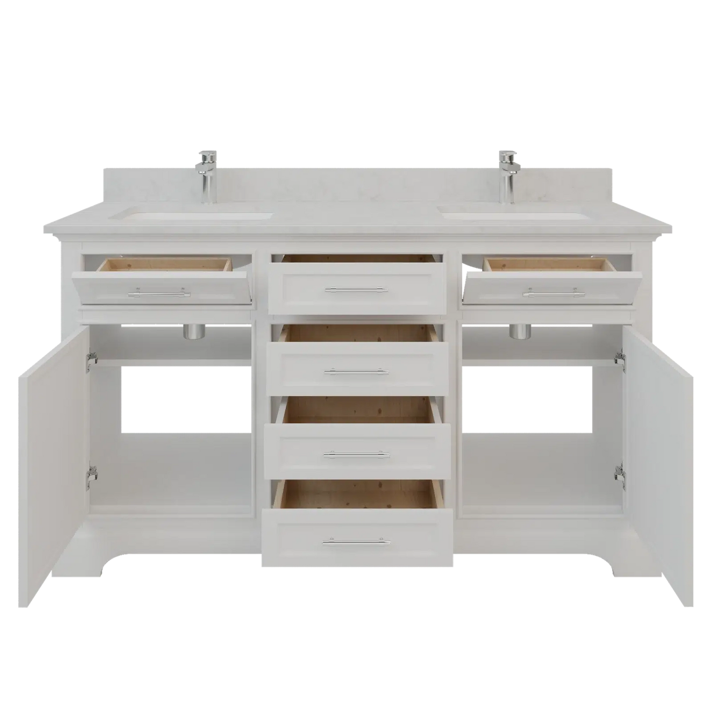 Bienal Talia 60" White 6-Drawer 2-Door Vanity With Sivec Marble Countertop and Double Porcelain Sink