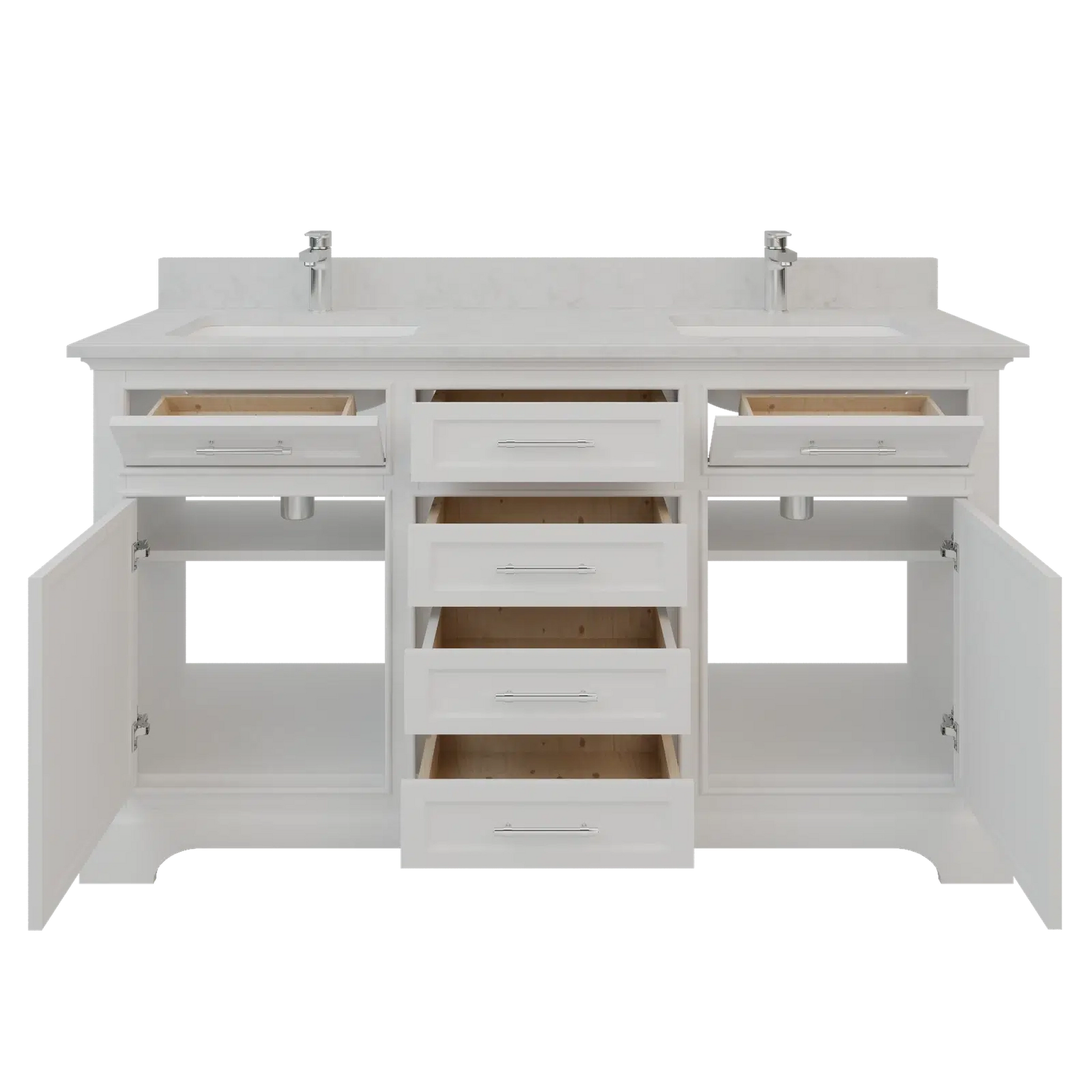 Bienal Talia 60" White 6-Drawer 2-Door Vanity With Sivec Marble Countertop and Double Porcelain Sink