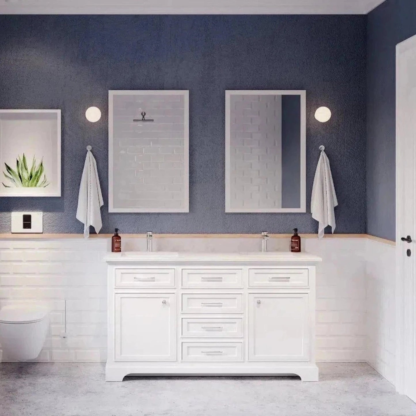 Bienal Talia 60" White 6-Drawer 2-Door Vanity With Sivec Marble Countertop and Double Porcelain Sink