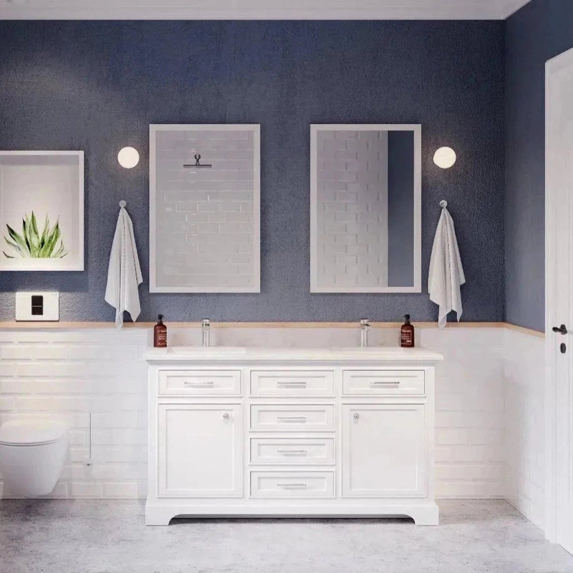 Bienal Talia 60" White 6-Drawer 2-Door Vanity With Sivec Marble Countertop and Double Porcelain Sink