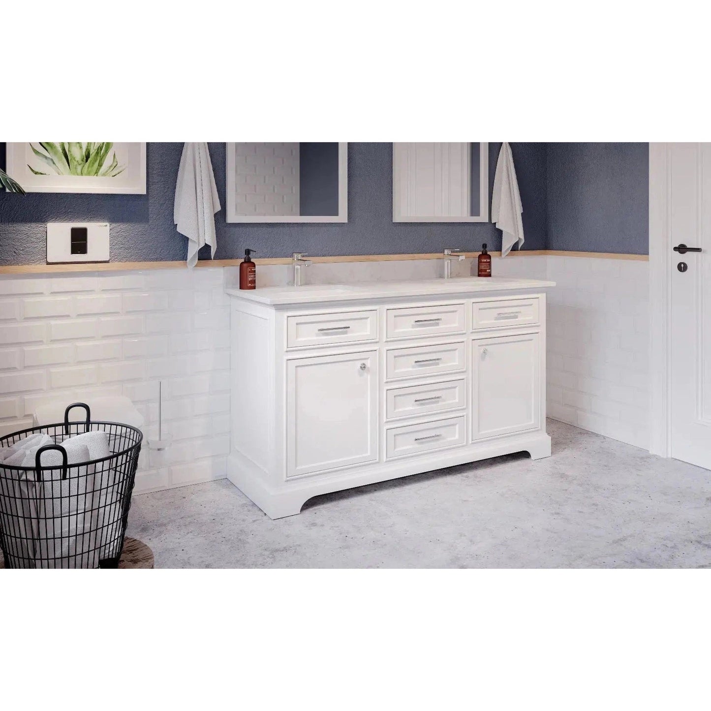 Bienal Talia 60" White 6-Drawer 2-Door Vanity With Sivec Marble Countertop and Double Porcelain Sink