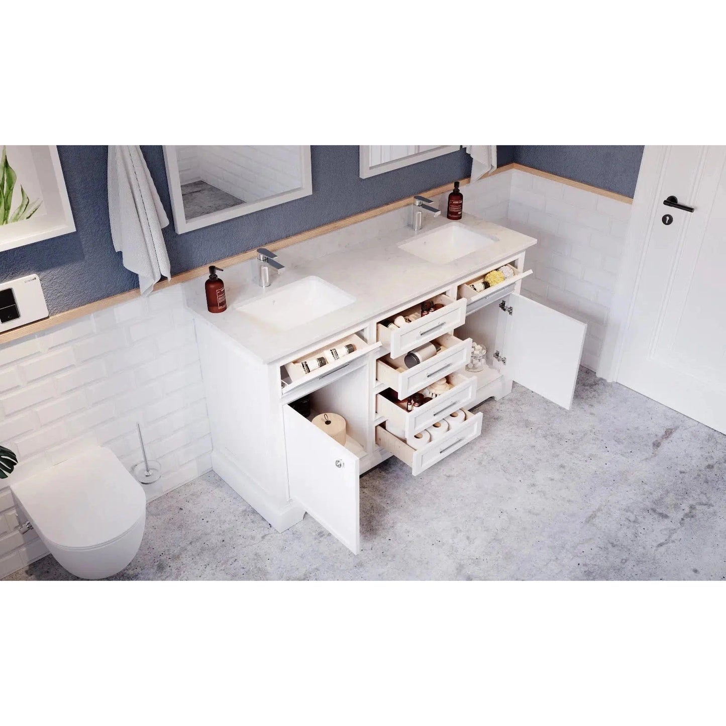 Bienal Talia 60" White 6-Drawer 2-Door Vanity With Sivec Marble Countertop and Double Porcelain Sink