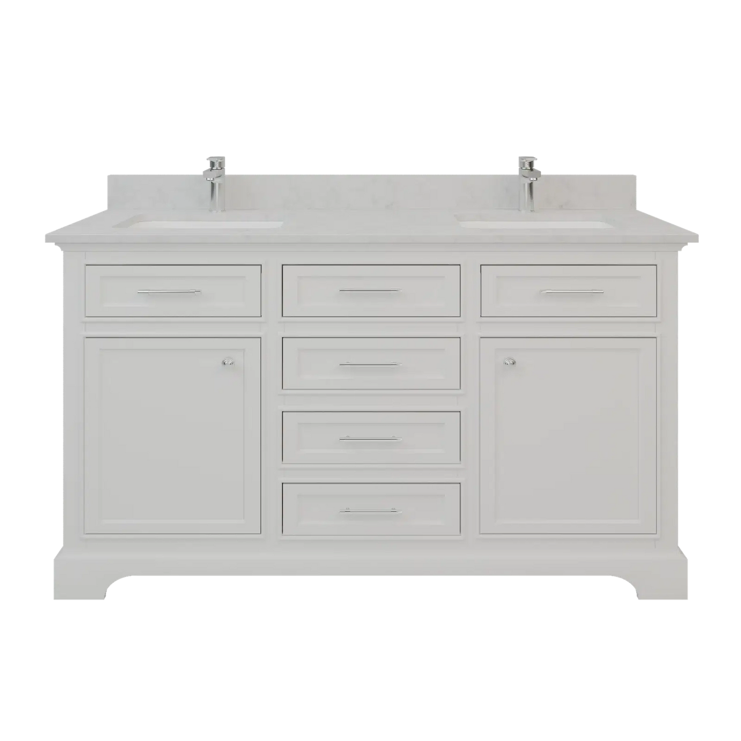 Bienal Talia 60" White 6-Drawer 2-Door Vanity With Sivec Marble Countertop and Double Porcelain Sink