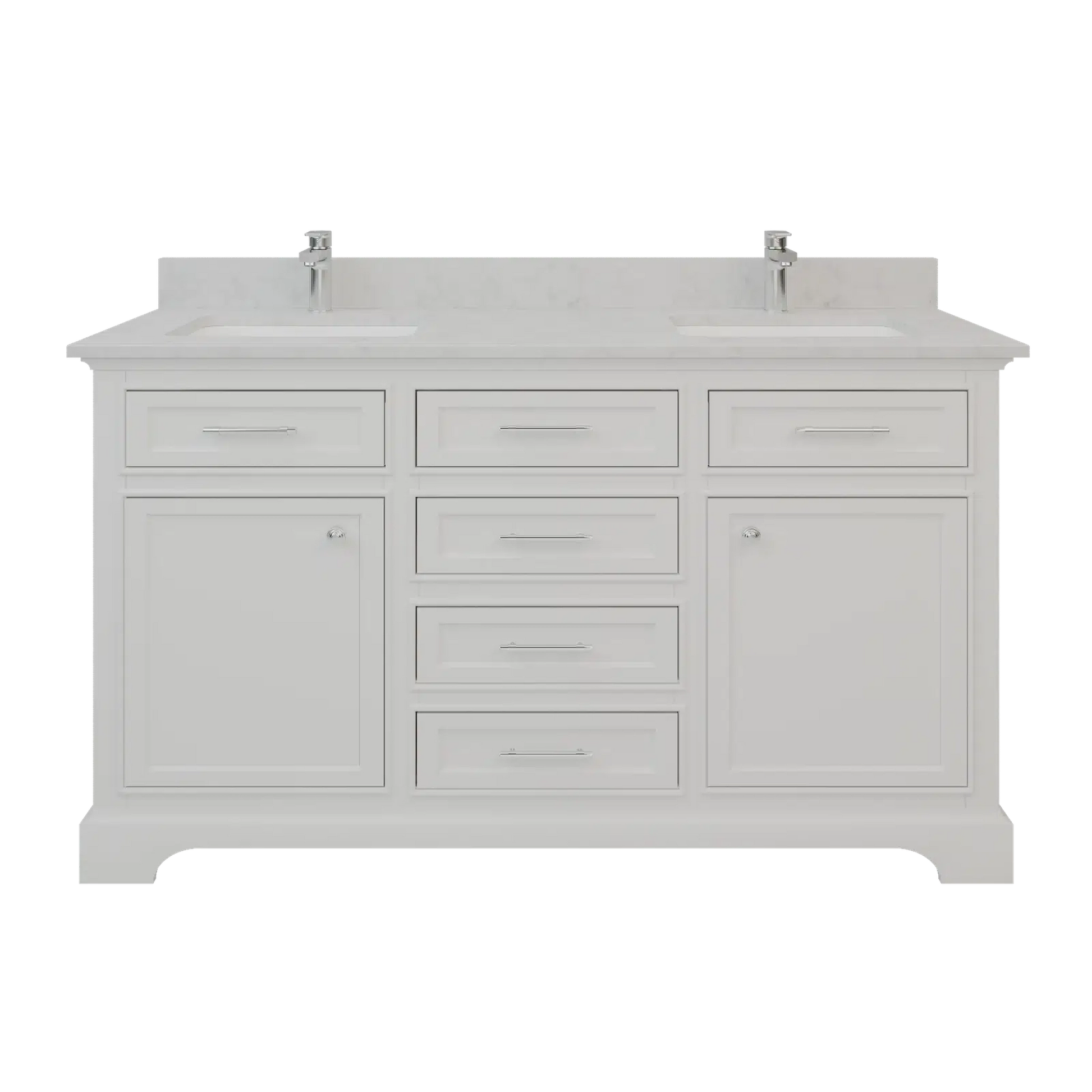 Bienal Talia 60" White 6-Drawer 2-Door Vanity With Sivec Marble Countertop and Double Porcelain Sink