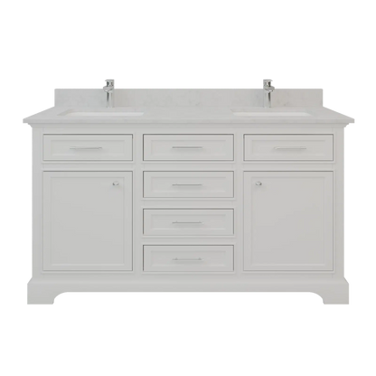 Bienal Talia 60" White 6-Drawer 2-Door Vanity With Sivec Marble Countertop and Double Porcelain Sink