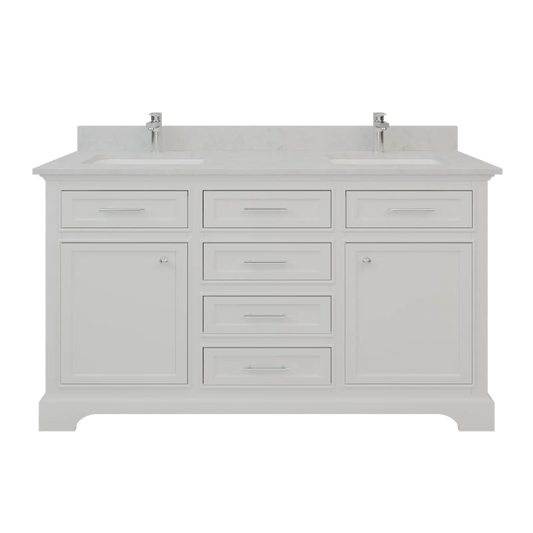 Bienal Talia 60" White 6-Drawer 2-Door Vanity With Sivec Marble Countertop and Double Porcelain Sink
