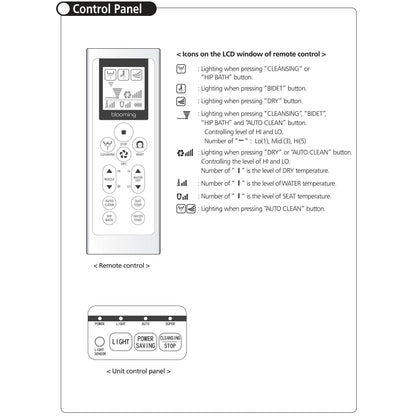 Blooming NB-R1063-EW White On-Demand Electronic Heating System Elongated Bidet Seat With Standard Small Remote Control and LED Night Light