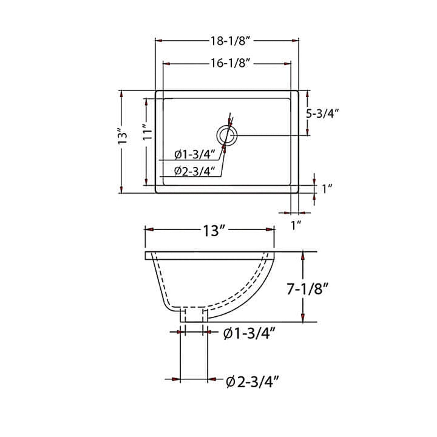 Blossom 18" x 13" Biscuit Rectangular Ceramic Undermount Sink With Overflow