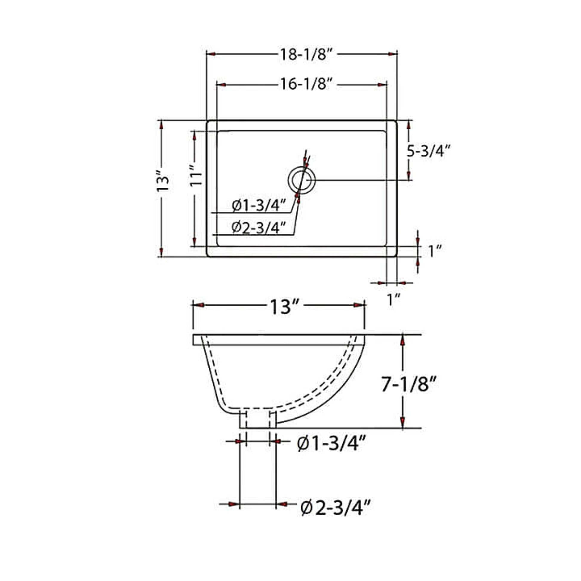 Blossom 18" x 13" White Rectangular Ceramic Undermount Sink With Overflow