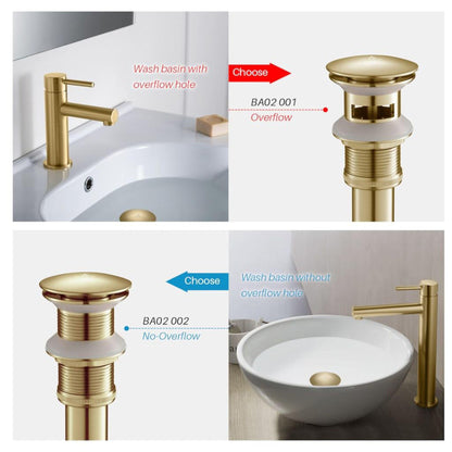 Blossom 1.25" Brushed Gold Brass Pop-Up Sink Drain With Overflow