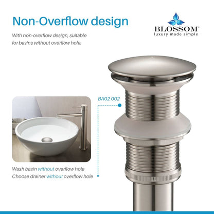 Blossom 1.25" Brushed Nickel Brass Pop-Up Sink Drain Without Overflow