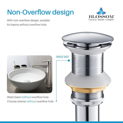 Blossom 1.25" Chrome Brass Pop-Up Sink Drain Without Overflow