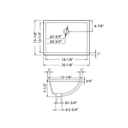 Blossom 20" x 15" Biscuit Rectangular Ceramic Undermount Sink With Overflow