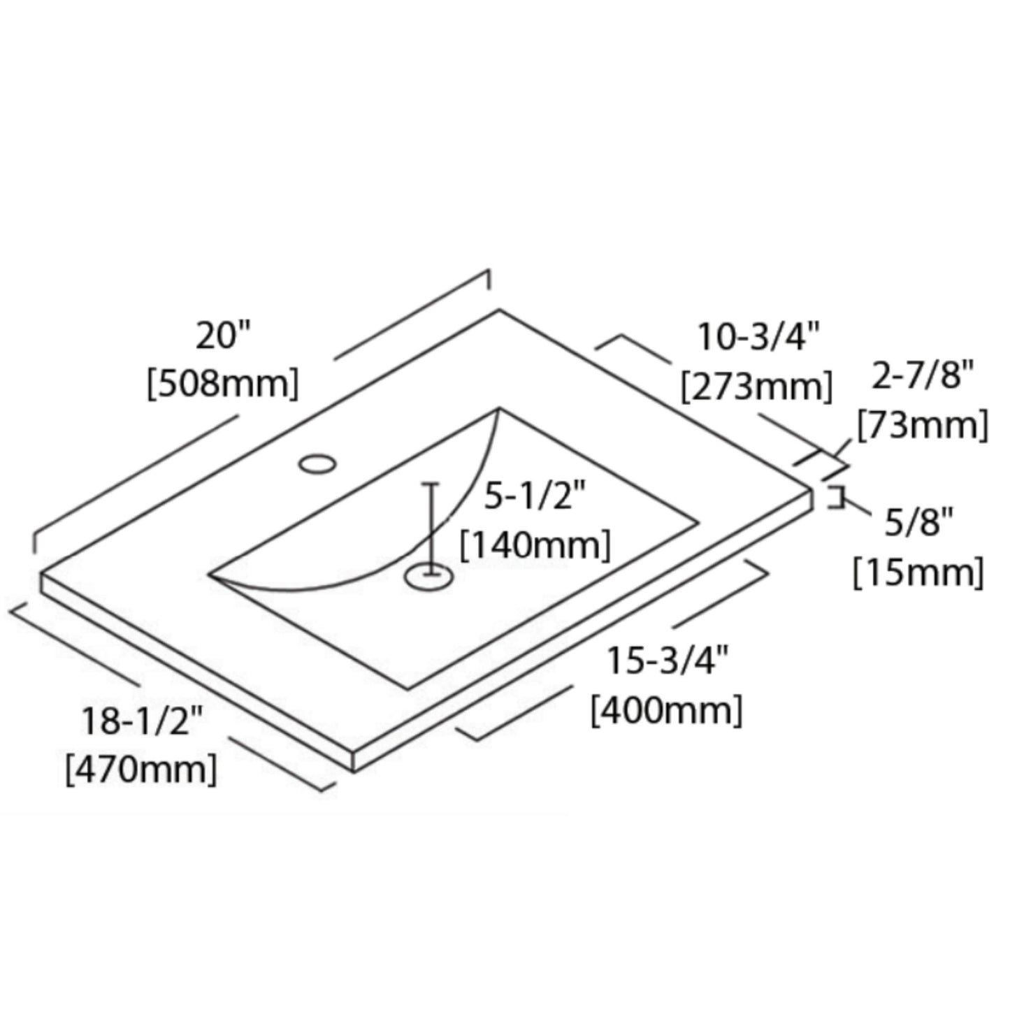 Blossom 20" x 18" White Square Ceramic Vanity Top With Integrated Single Sink And Overflow