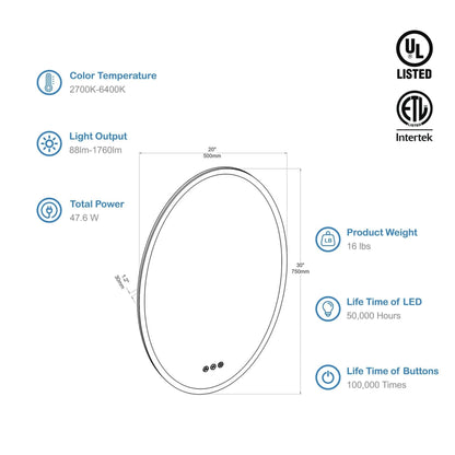 Blossom 20" x 30" Wall-Mounted Oval LED Mirror
