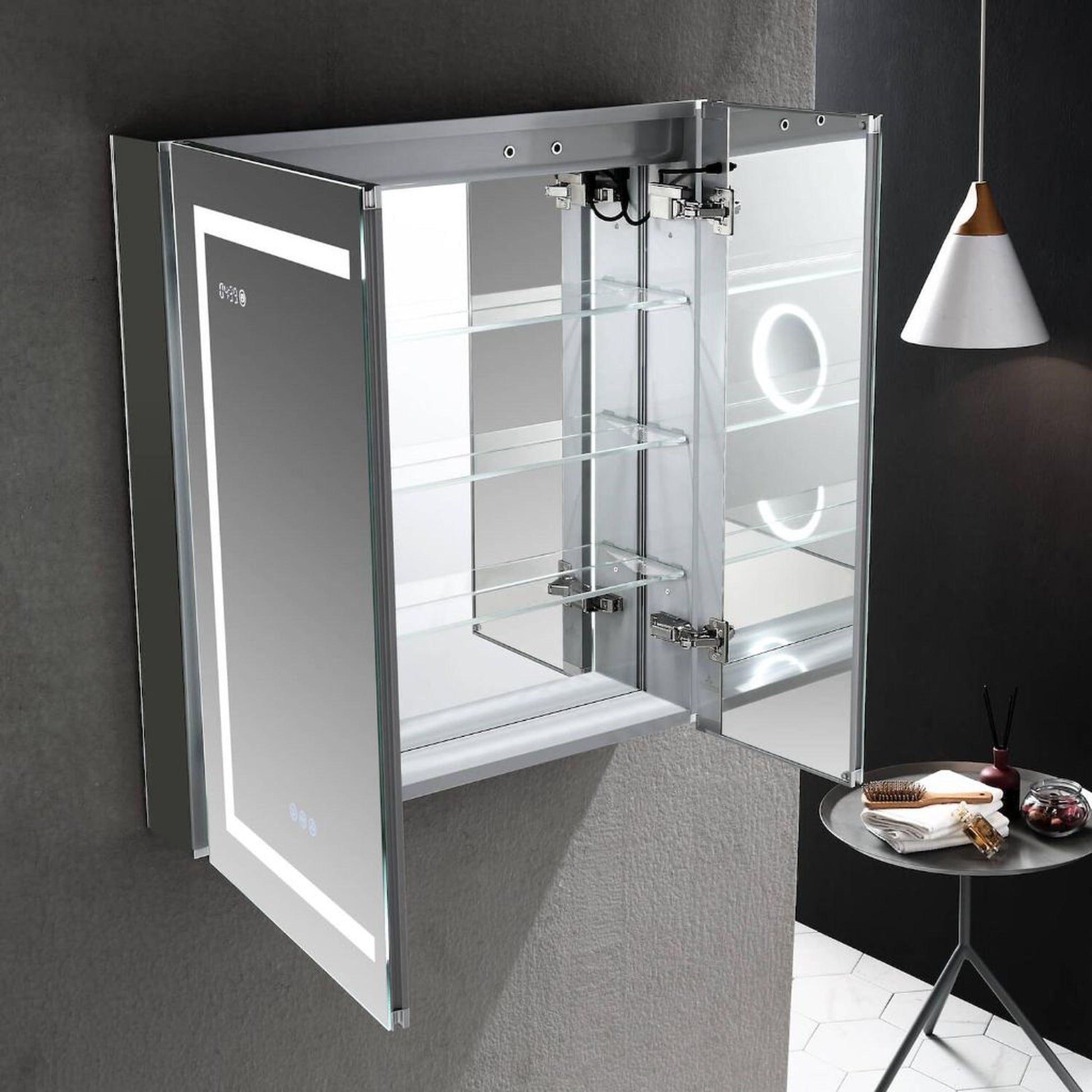 Blossom Asta 30" x 32" Recessed or Surface Mount 2-Door LED Mirror Medicine Cabinet With 3 Adjustable Glass Shelves, Built-In Defogger, Dimmer, USB & Electrical Outlet