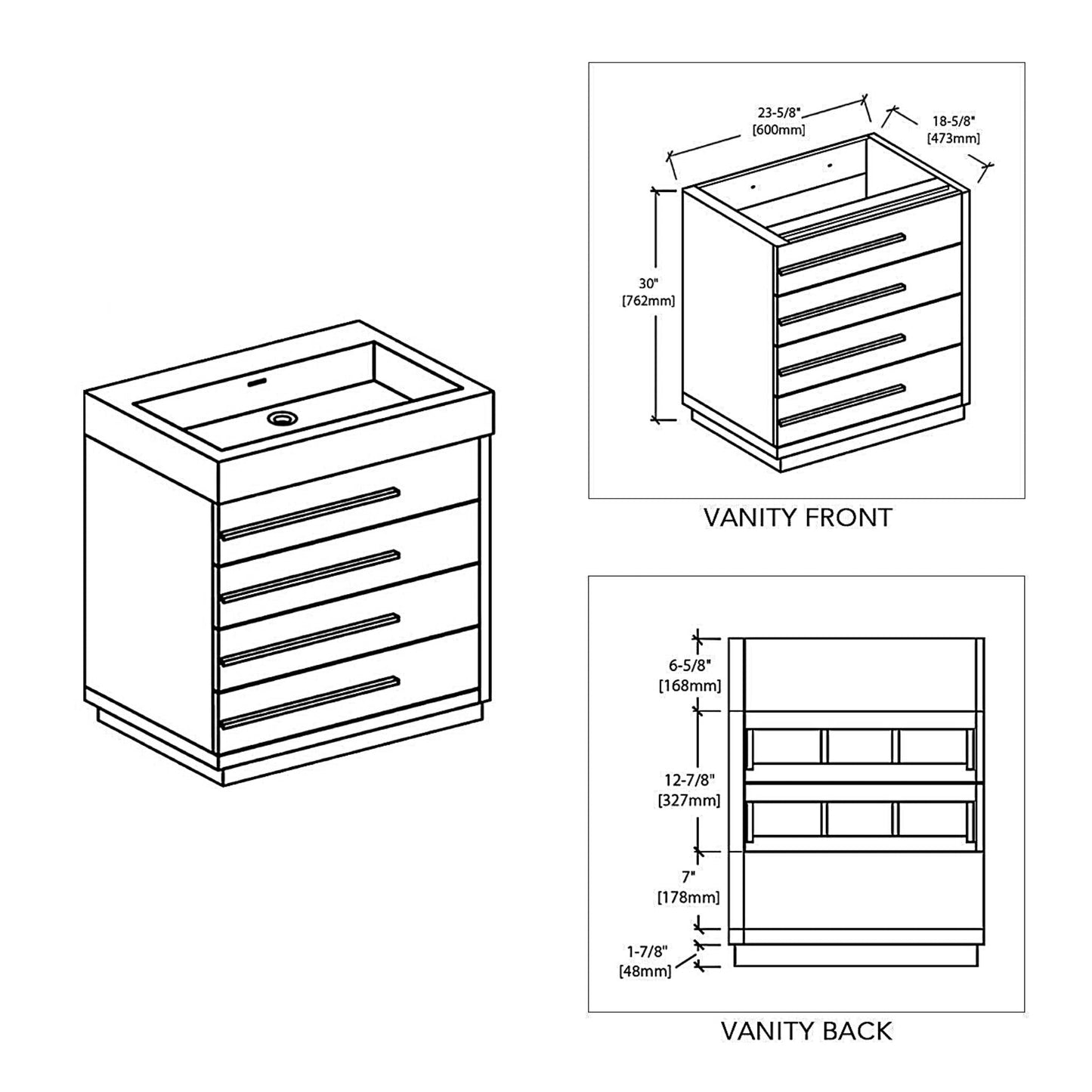 Blossom Barcelona 24" 4-Drawer Dark Oak Freestanding Vanity Base