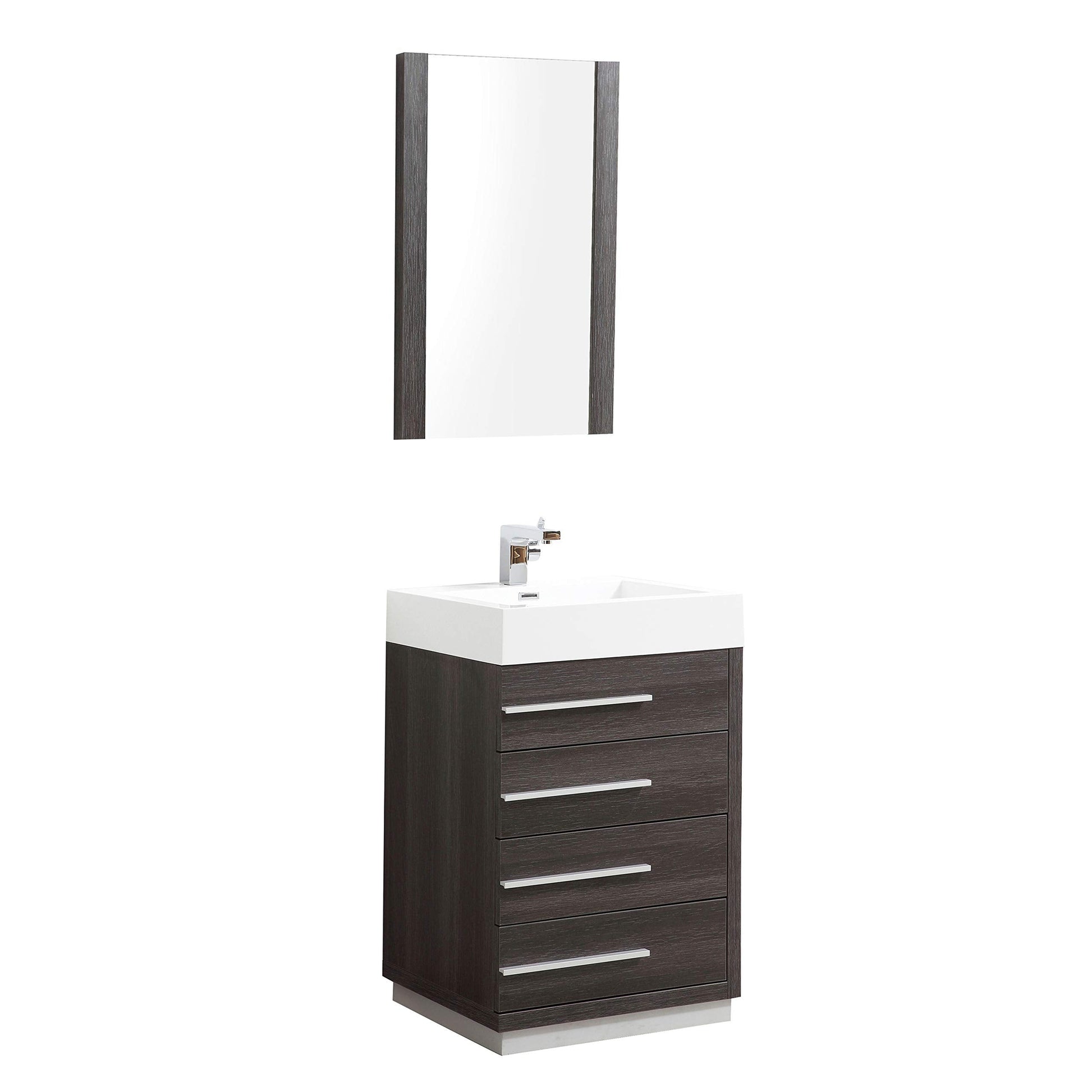 Blossom Barcelona 24" 4-Drawer Dark Oak Freestanding Vanity With Mirror, Acrylic Vanity Top With Integrated Single Sink And Overflow