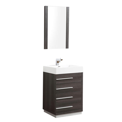 Blossom Barcelona 24" 4-Drawer Dark Oak Freestanding Vanity With Mirror, Acrylic Vanity Top With Integrated Single Sink And Overflow
