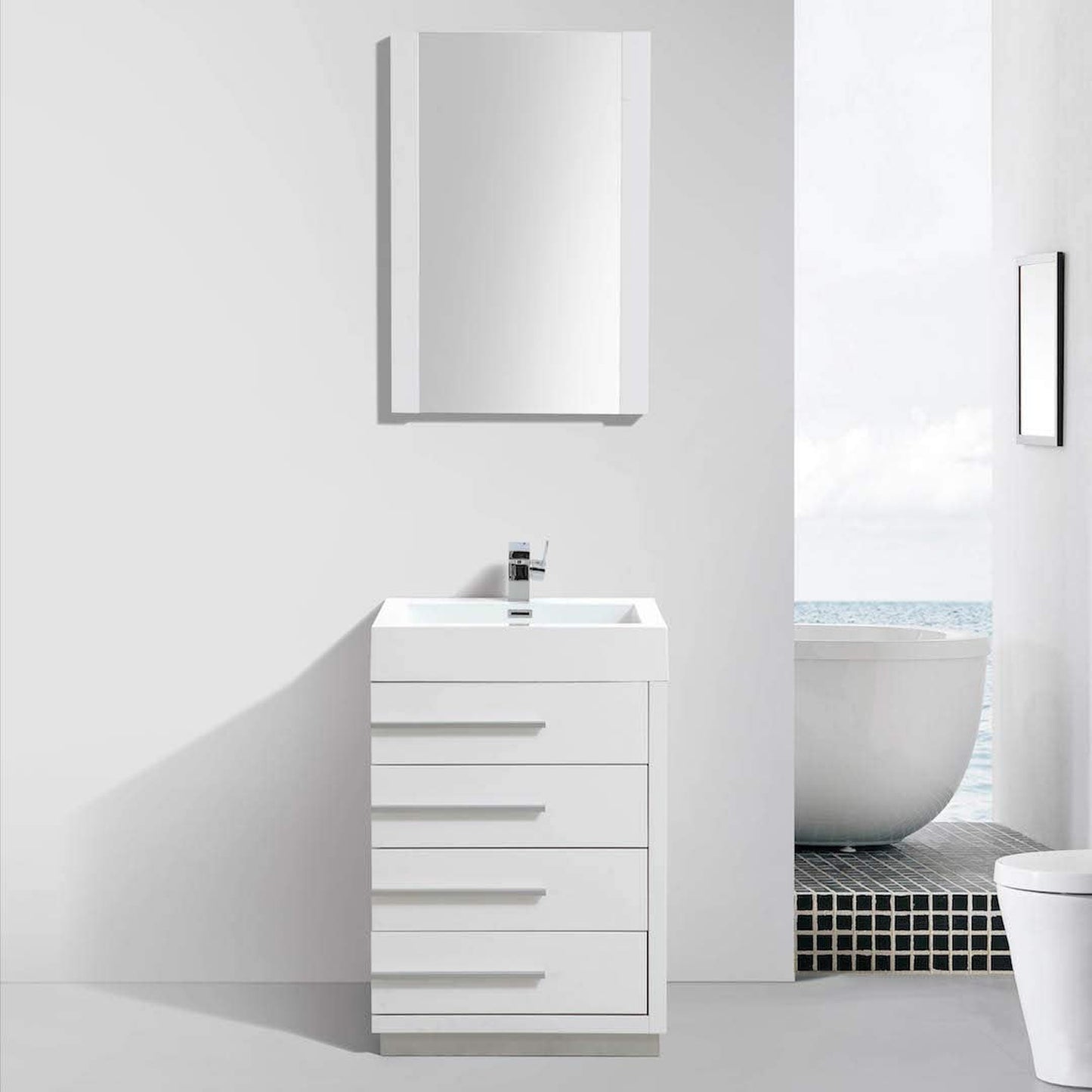 Blossom Barcelona 24" 4-Drawer White Freestanding Vanity With Acrylic Vanity Top With Integrated Single Sink And Overflow