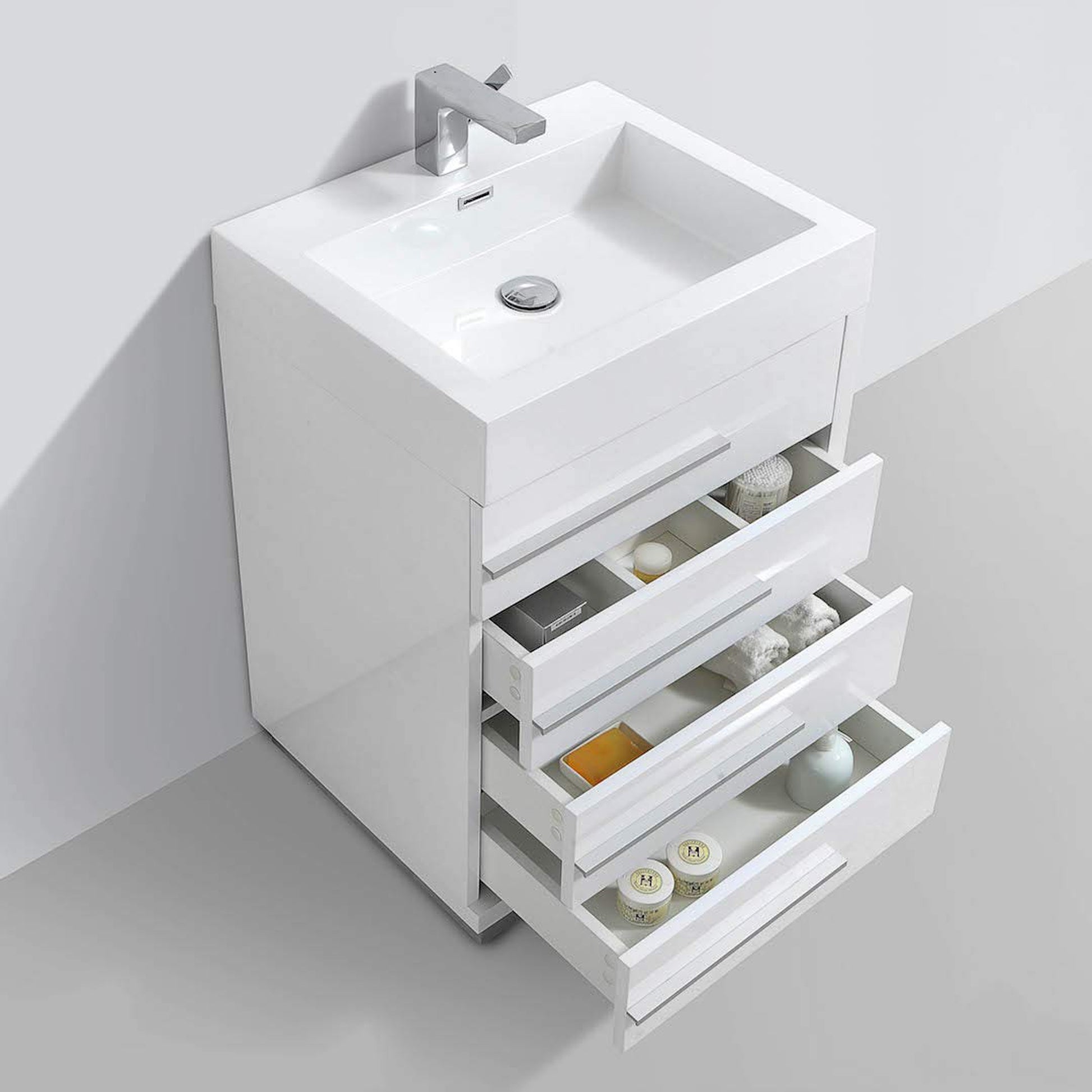 Blossom Barcelona 24" 4-Drawer White Freestanding Vanity With Acrylic Vanity Top With Integrated Single Sink And Overflow