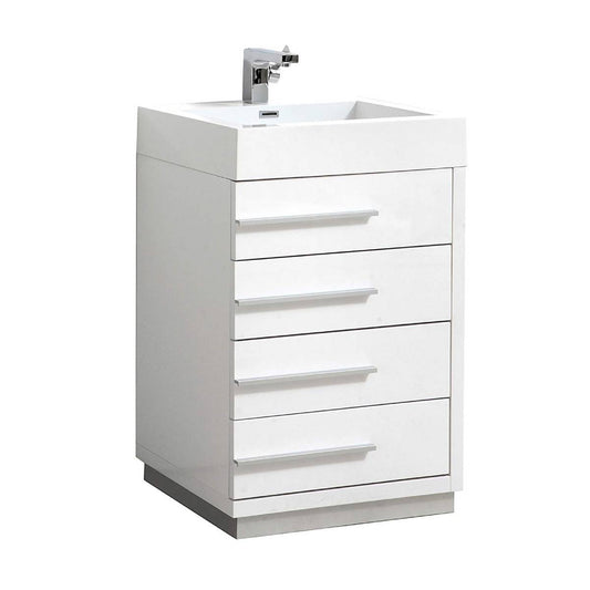 Blossom Barcelona 24" 4-Drawer White Freestanding Vanity With Acrylic Vanity Top With Integrated Single Sink And Overflow