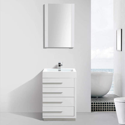 Blossom Barcelona 24" 4-Drawer White Freestanding Vanity With Mirror, Acrylic Vanity Top With Integrated Single Sink And Overflow