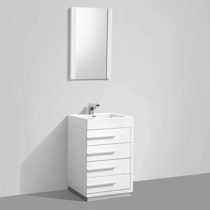 Blossom Barcelona 24" 4-Drawer White Freestanding Vanity With Mirror, Acrylic Vanity Top With Integrated Single Sink And Overflow