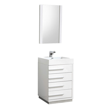 Blossom Barcelona 24" 4-Drawer White Freestanding Vanity With Mirror, Acrylic Vanity Top With Integrated Single Sink And Overflow