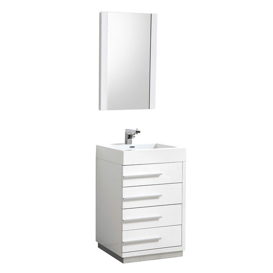 Blossom Barcelona 24" 4-Drawer White Freestanding Vanity With Mirror, Acrylic Vanity Top With Integrated Single Sink And Overflow