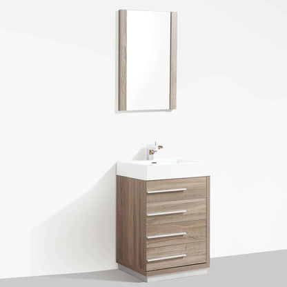 Blossom Barcelona 30" 4-Drawer Cart Oak Freestanding Vanity Set With Acrylic Drop-In Single Sink And Mirror