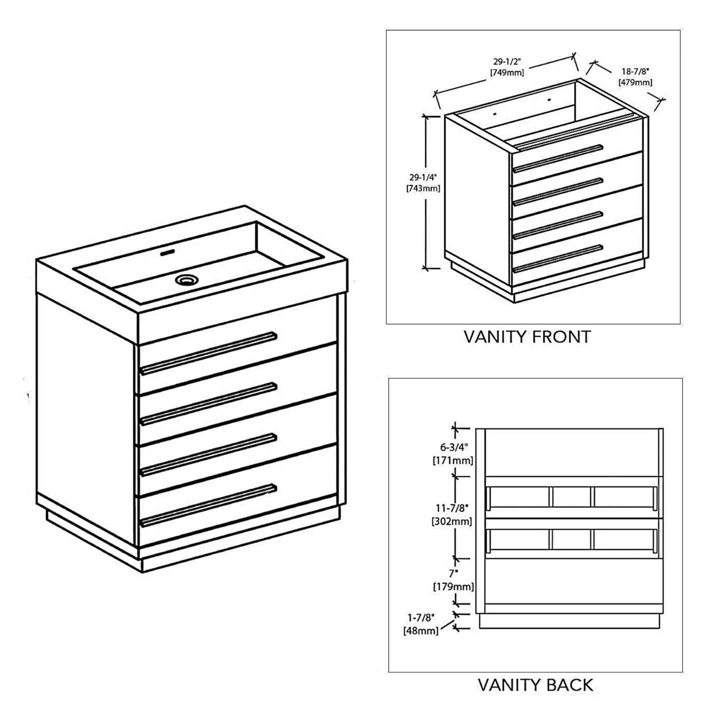 Blossom Barcelona 30" 4-Drawer White Freestanding Vanity Base