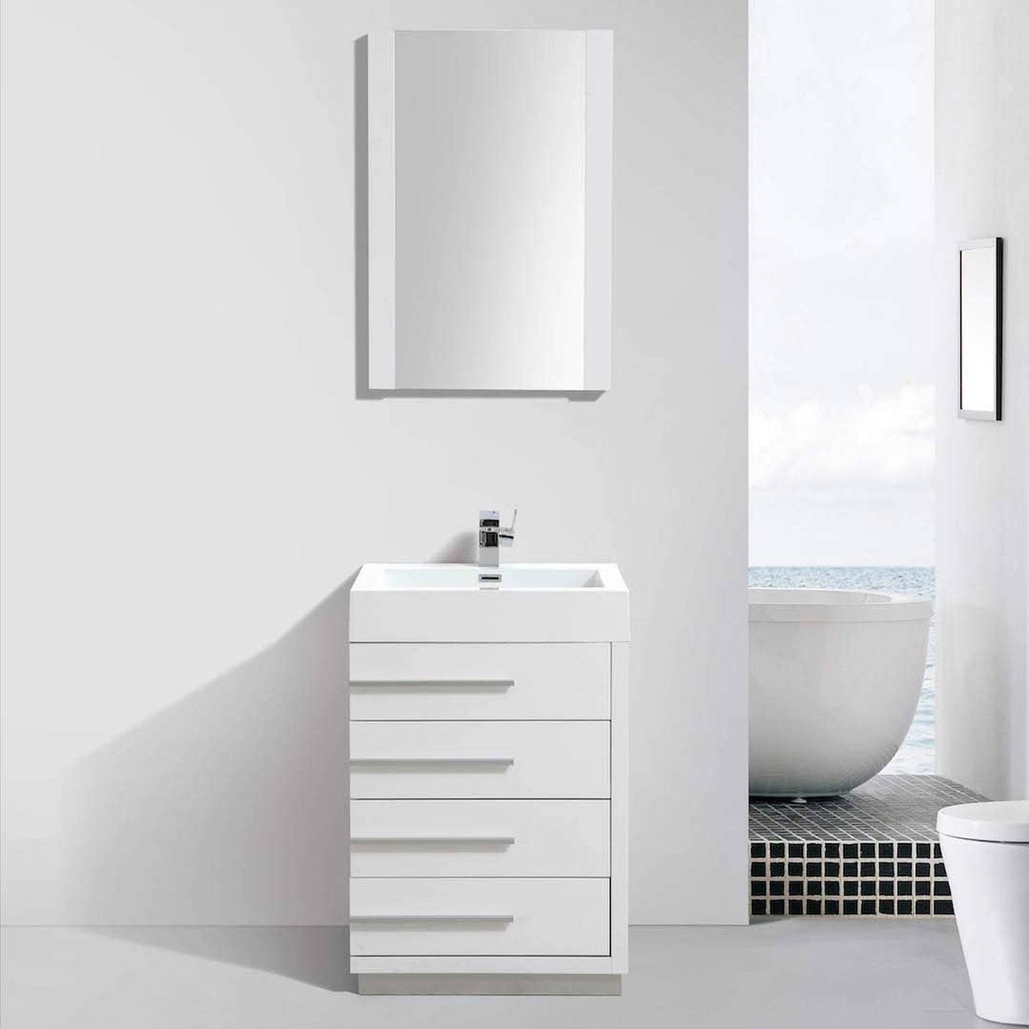 Blossom Barcelona 30" 4-Drawer White Freestanding Vanity Set With Acrylic Drop-In Single Sink