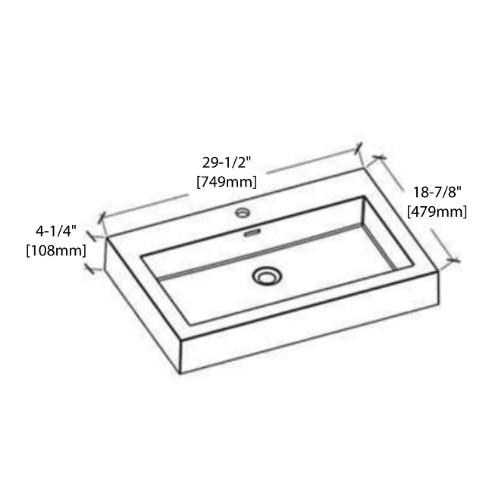 Blossom Barcelona 30" x 19" White Rectangular Acrylic Vanity Top With Integrated Single Sink And Overflow