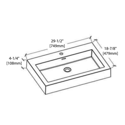 Blossom Barcelona 30" x 19" White Rectangular Acrylic Vanity Top With Integrated Single Sink And Overflow